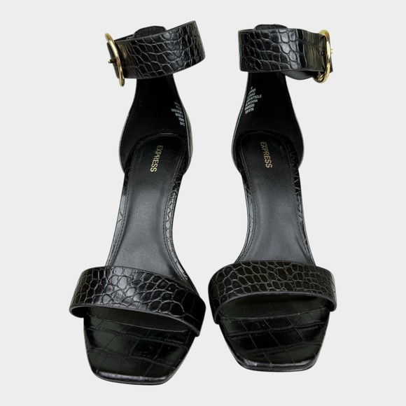 Express Black Croc Embossed Ankle Strap Stiletto Heels – Size 10 - Picture 3 of 10
